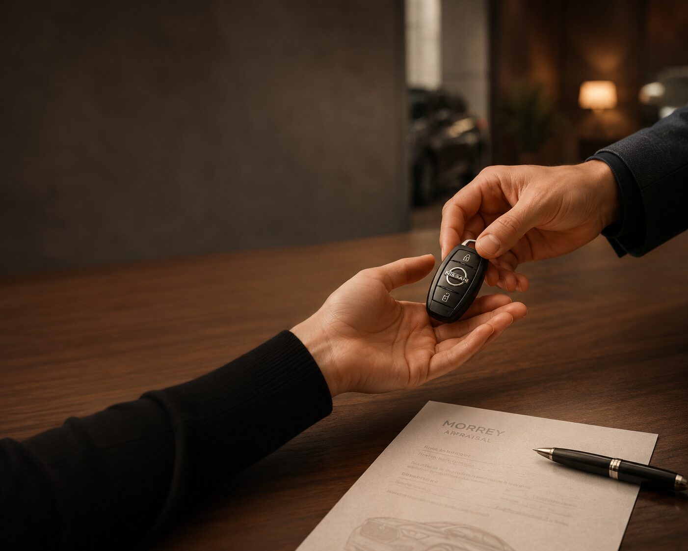 Trade-in handshake at Morrey Nissan